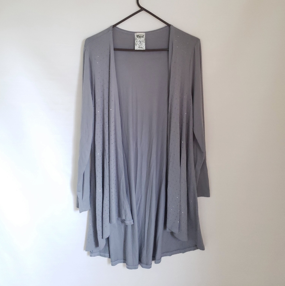 VOCAL Gray Open Front Long Duster Cardigan Bling Early 00's Fairygrunge SIZE XL